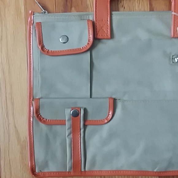 Vintage 1970s Beige Utility Multi Pocket Canvas Briefcase with Orange Trim NWT - Picture 4 of 16